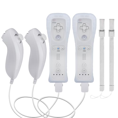 TechKen 2 Pack Wii Remote Controller and Nunchuck with Silicone Case and Wrist Strap for Wii Wii U - color: 2white