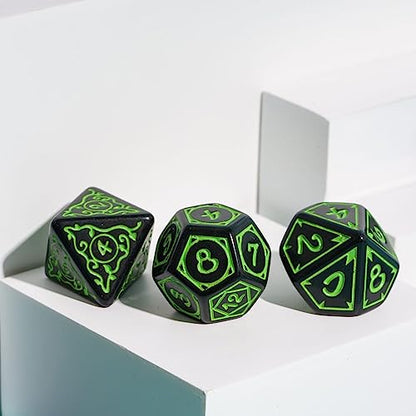 DND Dice Set -D&D Polyhedral Dice (7 Pcs) Druid Dice with Leather Dice Bag for Role Playing Dice Games RPGs(Druid - Black Green) - color: Druid - Black Green