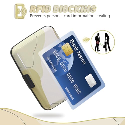 Credit Card Holder, Beige Mini RFID Aluminum Card Wallet Business Card Case | Small Blocking Slim Metal RFID Blocking Front Pocket Wallet Hard Case Durable CC Holder for Women Girls Arts - color: Art Modern Brown