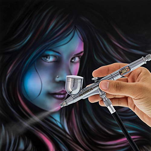 Master Airbrush G233 Performance Pro Airbrush Kit with 3 Nozzle Sets (0.2, 0.3 & 0.5mm Needles, Fluid Tips & Air Caps) Hose, Dual Action Gravity - Air Brush Gun for Painting, Aerografo Body Art & Cake - size: Hose Included