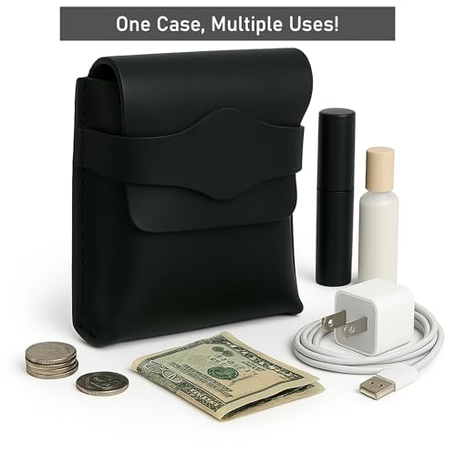 Black Leather Playing Card Case Holder, Handmade Full-Grain Leather Playing Card Storage Box, Coin Pouch Deck of Cards Case Holder Fits Poker & Bridge Size Cards, Playing Card Travel Case - color: Black