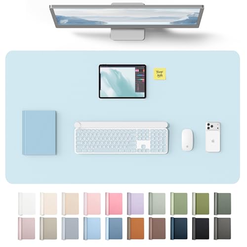 YSAGi Leather Desk Protector, Office Mat, Large Mouse Mat, Non-Slip PU Leather Blotter, Laptop Desk Mat, Waterproof Writing Pad for Office and Home(Baby Blue, 40" x 24") - color: Baby Blue, size: 40" x 24"