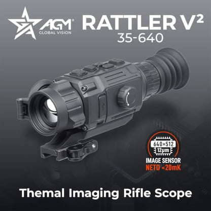 AGM Global Vision Rattler V2 Thermal Imaging Scope for Hunting, High Resolution with High Sensitivity Thermal Optics, Waterproof & Durable, Includes Thermal Targets & Cleaning Cloth - style: 35-640