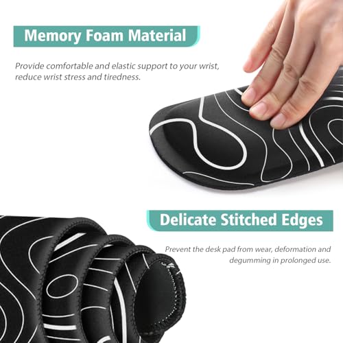 4 in 1 Large Mouse Pad,Keyboard Wrist Rest Set,Desk Mat with Stitched Edges Thicken Desk Pad,Wrist Support for Keyboard and Mouse,Desk Mat for Home Office Game(Black Marble) - color: Black Marble