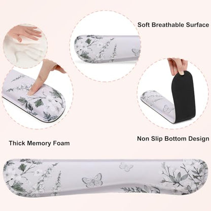 MEGREZ 4-in-1 Mouse Pad with Wrist Rest Ergonomic Memory Foam Desk Mat Set | ergonomic, anti-slip base, 4pcs set, desk pad, mouse wrist rest, keyboard rest, coaster, ideal for office & gaming - color: Green Flower