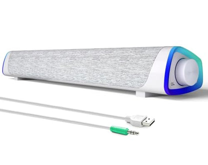 SOULION R30 Computer Speakers Wired 3.5mm Aux with Rotary Switch LED Light | USB Powered Aux Connected with Crystal Sound, Slanted Design PC Speaker for Desktop Laptop Monitor Office Work Music White - color: White, style: 3.5mm Aux