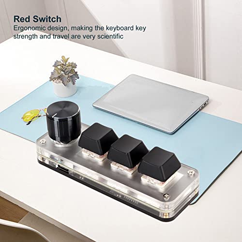Yoidesu One Handed Macro Mechanical Keyboard, Gaming Keypad Fully Programmable Keys Red Switches, DIY Programmable Shortcut Custom USB Mini Keypad for Desktop PC (3 Keys)