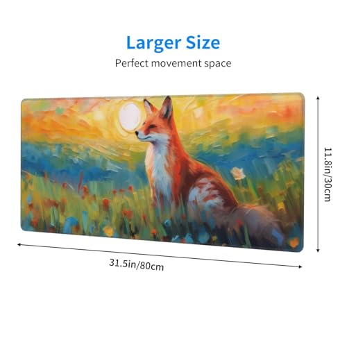 Gaming Mouse Pad, Large Non-Slip Rubber Base Mousepad, Keyboard Mouse Mat, Desk Pad with Stitched Edges, 31.5x11.8inch, Fox - color: Fox