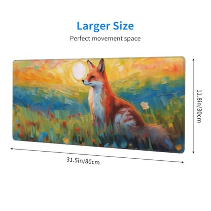 Gaming Mouse Pad, Large Non-Slip Rubber Base Mousepad, Keyboard Mouse Mat, Desk Pad with Stitched Edges, 31.5x11.8inch, Fox - color: Fox