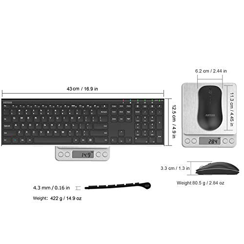 Arteck 2.4G Wireless Keyboard and Mouse Combo Stainless Steel Ultra Slim Full Size Keyboard and Ergonomic Mice for Computer Desktop PC Laptop and Windows 10/8/7 Build in Rechargeable Battery