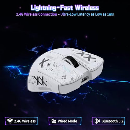 ATTACK SHARK X11SE Wireless Gaming Mouse, 59g Lightweight, White&Tape | Bluetooth/2.4Ghz Wireless/Wired Connectivity, 22K DPI, PixArt PAW3311 Gaming Sensor, 1K Polling Gamer Mice for PC/Mac - color: White&Tape