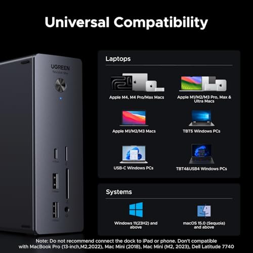 UGREEN 13-in-1 Thunderbolt 5 Docking Station, 120Gbps Max Transfer, Single 8K@60Hz, Dual 6K@60Hz Display, 140W Power Charging Revodok Max 2131 with 2.5GbE, SD/TF 4.0 (Includes US/EU/UK Power Adapter)