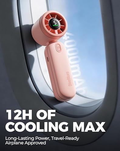Diveblues Mini Handheld Fan, 30ft/s Portable Turbo Fan [12H Max Cooling], 4000mAh Personal Fan with LED Display, 3-in-1 Hand Held/Neck/Desk Fan for Travel, Cruise, Disney Essentials - color: Sakura Pink