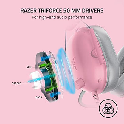 Razer BlackShark V2 X Gaming Headset, 50mm Drivers, Quartz Pink - color: Quartz Pink, size: 3.5 mm, style: PC