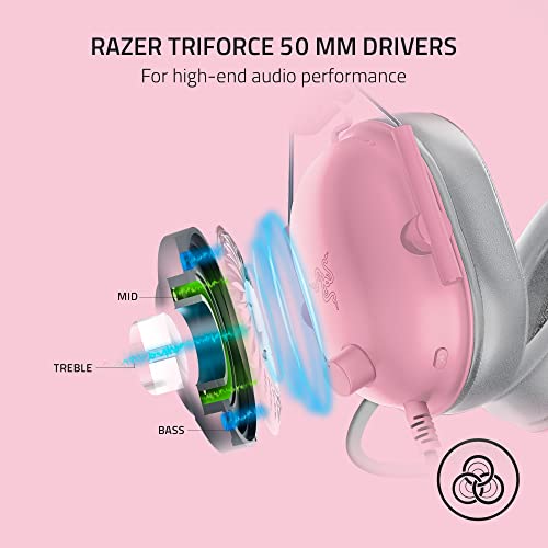 Razer BlackShark V2 X Gaming Headset, 50mm Drivers, Quartz Pink - color: Quartz Pink, size: 3.5 mm (Pack of 1), style: PC
