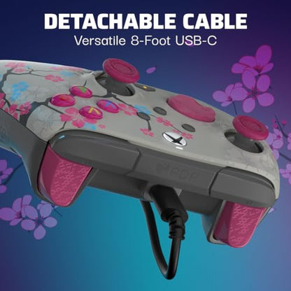 PDP Gaming REMATCH GLOW Enhanced Wired Controller: Licensed Gamepad for Xbox Series X|S, Xbox One, Windows PC, Mappable Back Buttons, Advanced Customizable App - Cherry Blossom (Pink Glow in the Dark) - color: Cherry Blossom (Glow in the Dark), style: Con