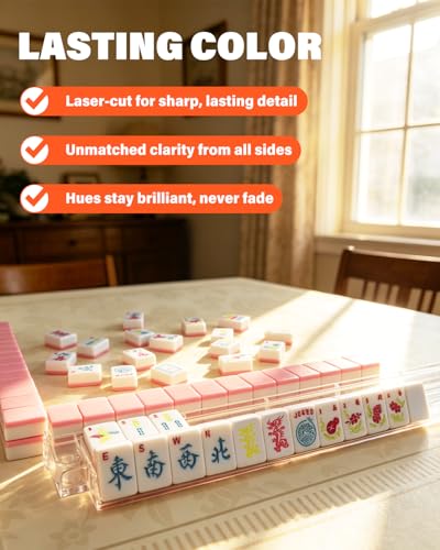 1.2" American Mahjong Tile Set, 166 Tiles + 4 Dice, Mahjong Tiles Only | Scratch-resistant melamine design,Clear engraved symbols, Easy handling, Long-lasting durability, Ideal gift for players - color: Pink