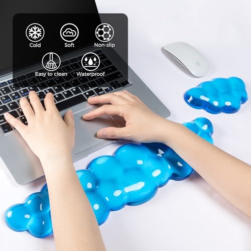 Gel Cloud Keyboard & Mouse Wrist Rest Set - Cloud Keyboard Wrist Rest Pad & Mouse Support for Office Gaming Pad Computer Laptop Ergonomic Comfortable Pain Relief- Cloud Pad Set - color: Pad Set - Sky Blue