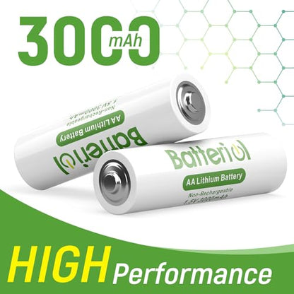 Lithium Batteries AA, Double A Batteries 3000mAh 1.5V Long Lasting for Blink Camera, Flashlight, Video Doorbell, Clocks, Remote Control, Non-Rechargeable (AA 4 Pack)