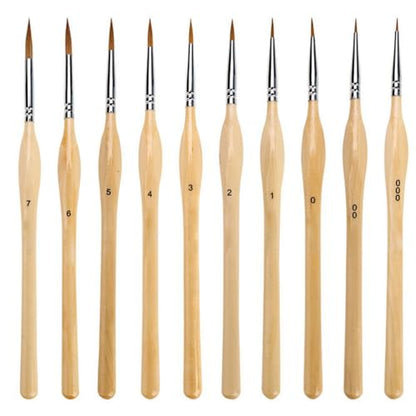 10pcs Wood Detail Paint Brushes Set Miniature Brushes with Triangular Handles for Fine Detailing & Art Painting - Acrylic, Watercolor, Oil, Models