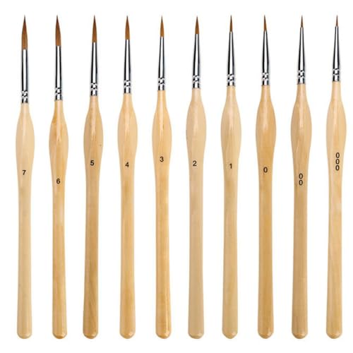 10pcs Wood Detail Paint Brushes Set Miniature Brushes with Triangular Handles for Fine Detailing & Art Painting - Acrylic, Watercolor, Oil, Models