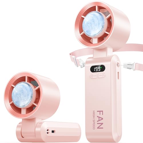 2 Pack Handheld Portable Turbo Fan with Ice Cooler, Speed (1-199) 5500mAh*2 Rechargeable Personal Fan,[20H Cooling Time] Mini Yet Powerful, Small Pocket Fans for Travel/Outdoor/Office, Pink - color: 2 Pack Pink