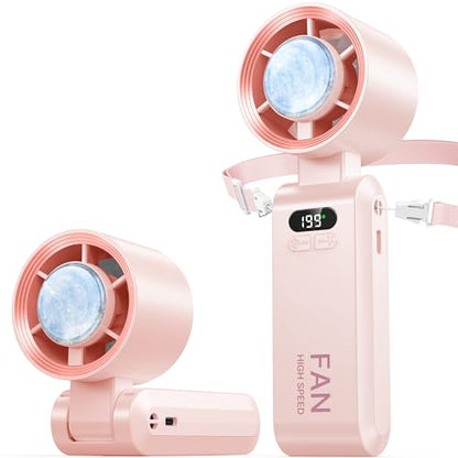 Handheld Portable Turbo Fan with Ice Cooler, Speed (1-199) 5500mAh Rechargeable Personal Fan,[20H Cooling Time] Mini Yet Powerful [20000 RPM] Small Pocket Fans for Travel/Outdoor/Home/Office, Pink - color: Pink