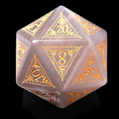 1PCS Gem D20 DND Dice - 25mm 20 Sided Crystal Cat Eye D&D Dice for Dungeons and Dragons, RPG, Roleplaying Games MTG Table Games, Handmade Polyhedral Dice(Pattern Grey) - color: D20 Cat Eye-pattern Grey