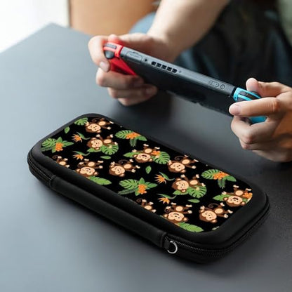 PPIKTC Hard Shell Carrying Case with 15 Game Card Slots, Protective Bag Compatible with Nintendo Switch, Green Leaves Cute Funny Monkey - color: Design (218)