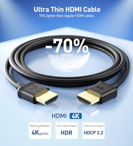 Cable Matters 2-Pack 4K Ultra Thin HDMI Cable, 6ft | 4K@60Hz, Ultra Slim HDMI Cable, 4K Rated, Ethernet, HDR, Compatible with PS5, Xbox Series X/S, PC, Apple TV - size: 6 Feet