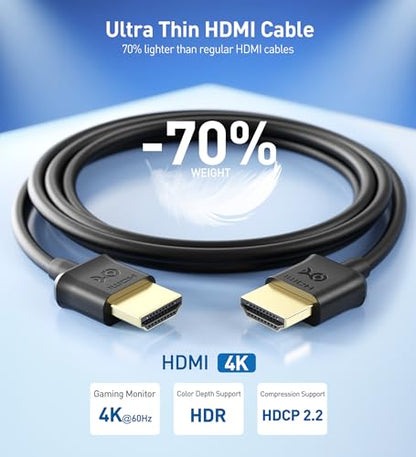 Cable Matters 2-Pack 4K Ultra Thin HDMI Cable, 3ft | 4K@60Hz, Ultra Slim HDMI Cable, 4K Rated, Ethernet, HDR, Compatible with PS5, Xbox Series X/S, PC, Apple TV - size: 3 Feet