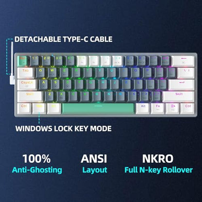 Machenike K500A-B61W 60% Mechanical Wireless Gaming Keyboard, 61 Keys Ultra-Compact Hot Swappable Linear Brown Switch, Dynamic RGB Backlit, Anti-Ghosting, Double-Shot PBT Keycaps, Win/Mac, White - color: White, size: Brown Switch