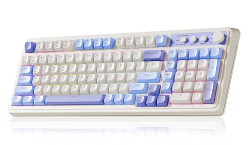 AULA 99 Key Purple Keyboard, Wireless Gaming Keyboard with Number Pad | RGB Backlit,Programmable,Creamy Sounding,Tri-Mode BT/2.4GHz/USB-C,2000mAh Membrane Keyboard,Thocky Computer Keyboards - color: Purple-Beige