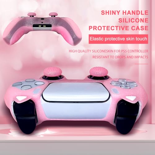 Pink Cat Glitter Anti-Slip Protective Silicone Cover Skin Grips Compatible with PS5/Slim/Pro Controller,8 PCS Glitter Thumb Grips Caps and 2 Paw Grips Caps. (Cat Pink) - color: Cat Pink