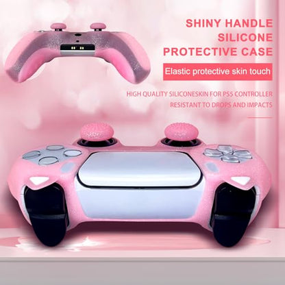 Pink Cat Glitter Anti-Slip Protective Silicone Cover Skin Grips Compatible with PS5/Slim/Pro Controller,8 PCS Glitter Thumb Grips Caps and 2 Paw Grips Caps. (Cat Pink) - color: Cat Pink