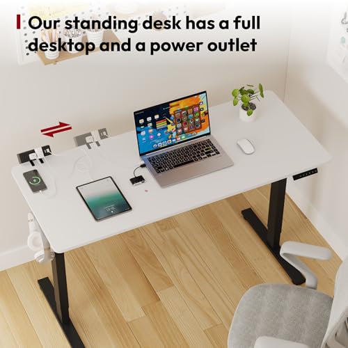 SANODESK Electric Standing Desk with Desk Clamp Power Strip 48"x 24" Whole-Piece Desktop Height Adjustable Stand Up with Cable Management Sit Stand Home Office Desk Black Frame/White Top - color: Black Frame+white Top, size: 48"x24"