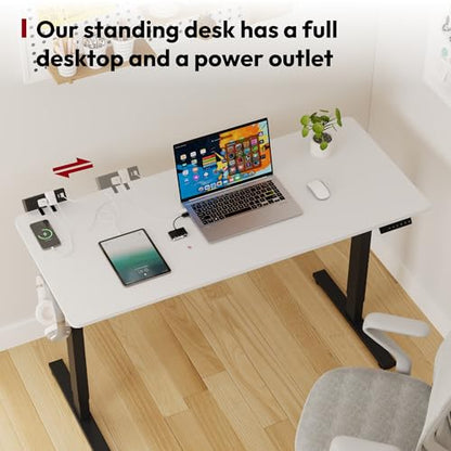 SANODESK Electric Standing Desk with Desk Clamp Power Strip 48"x 24" Whole-Piece Desktop Height Adjustable Stand Up with Cable Management Sit Stand Home Office Desk Black Frame/White Top - color: Black Frame+white Top, size: 48"x24"
