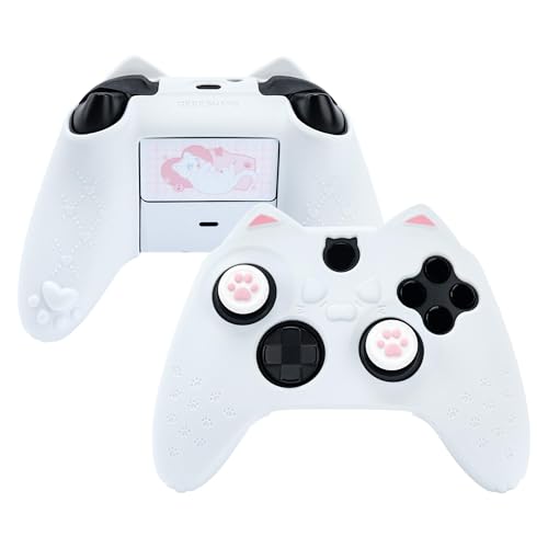 GeekShare Cat Paw Controller Skin Grips Set Anti-Slip Silicone Protective Cover Skin Case Compatible with Xbox Series X Controller with 2 Thumb Grip Caps and 1 Sticker (White) - color: White