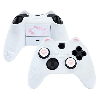GeekShare Cat Paw Controller Skin Grips Set Anti-Slip Silicone Protective Cover Skin Case Compatible with Xbox Series X Controller with 2 Thumb Grip Caps and 1 Sticker (White) - color: White