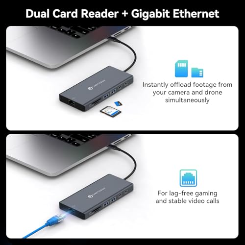 USB C Laptop Docking Station 3 Monitors with DisplayPort 4K@120Hz HDMI 4K@60Hz USBC 4K@60Hz, 12 in 1 Thunderbolt Hub with USB A 3.0, USB C 3.2, Ethernet, SD, TF, PD 100W - size: DP+USBC+HDMI