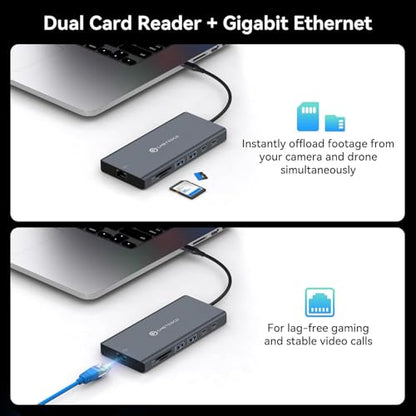 USB C Laptop Docking Station 3 Monitors with DisplayPort 4K@120Hz HDMI 4K@60Hz USBC 4K@60Hz, 12 in 1 Thunderbolt Hub with USB A 3.0, USB C 3.2, Ethernet, SD, TF, PD 100W - size: DP+USBC+HDMI