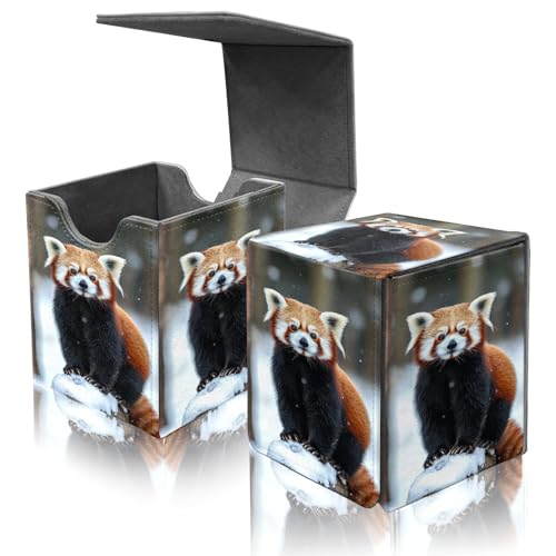 Card Deck Box for MTG Commander,Collectible Trading Storage Box Fits 120+ Single Sleeved Cards Magnetic Case PU Leather for Magic Commander TCG CCG MTG,Cute Raccoon Snow - color: Cute Raccoon Snow