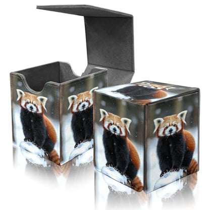 Card Deck Box for MTG Commander,Collectible Trading Storage Box Fits 120+ Single Sleeved Cards Magnetic Case PU Leather for Magic Commander TCG CCG MTG,Cute Raccoon Snow - color: Cute Raccoon Snow