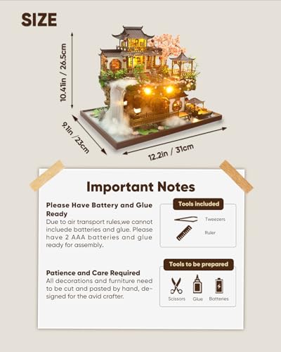 DIY Miniature House Kit Dollhouse Kit for Adults Chinese Wonderland | Mini House Kit with LED, Model Building Diorama Kits, Ideal Gifts for Birthday Christmas
