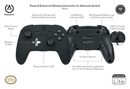 PowerA Enhanced Wireless Controller for Nintendo Switch/Switch 2 / Switch Lite/OLED Model - Black - Gamepad, game controller, Officially Licensed - color: Black
