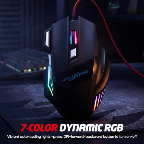 Guiheng Wired Gaming Mouse, 7-Color Optical USB Mice for Laptop/Desktop, 1200 to 3600 and RGB Light, Ergonomic with 7 Programmable Buttons for Computer Windows 7/8/10/XP Vista Linux Chromebook PC