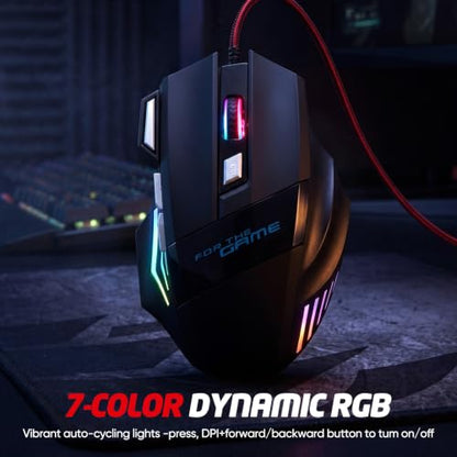 Guiheng Wired Gaming Mouse, 7-Color Optical USB Mice for Laptop/Desktop, 1200 to 3600 and RGB Light, Ergonomic with 7 Programmable Buttons for Computer Windows 7/8/10/XP Vista Linux Chromebook PC