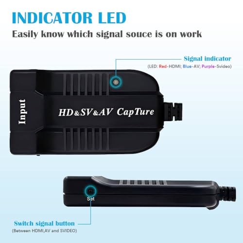 USB Video Capture Card HDMI/AV/RCA/S-Video to USB 2.0 Audio Video Capture Card Device 1080P HD 30fps for Live Streaming,Camcorder,Gaming,VCR,VHS,DVD,PS4,PS5