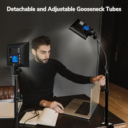 2Pack Streaming Key Light, LED Video Light Dimmable Bi-Color 3200-5600k Video Conference Lighting with Gooseneck Tubes Desk Light for Stream/Podcast/Gaming/Zoom Meetings/Broadcast/YouTube