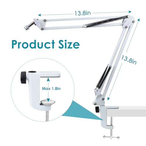 White Boom Arm for Fifine AM8 - White Mic Arm Compatible with Fifine AM8 Microphone, Professional Adjustable Scissor White Microphone Boom Arm Stand by YOUSHARES - color: Fifine AM8 Stand